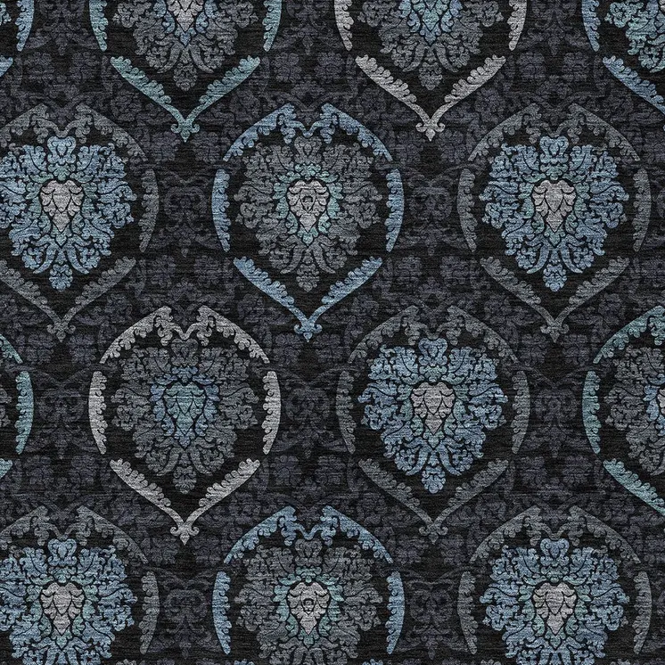 3' X 5' Blue Charcoal And Gray Medallion Washable Indoor Outdoor Area Rug