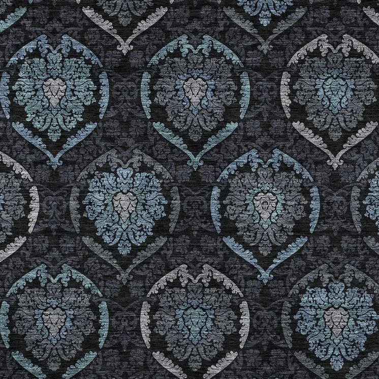 5' X 8' Blue Charcoal And Gray Medallion Washable Indoor Outdoor Area Rug