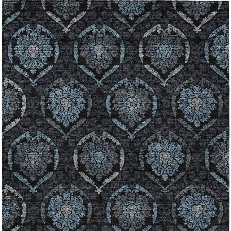 8' X 10' Blue Charcoal And Gray Medallion Washable Indoor Outdoor Area Rug
