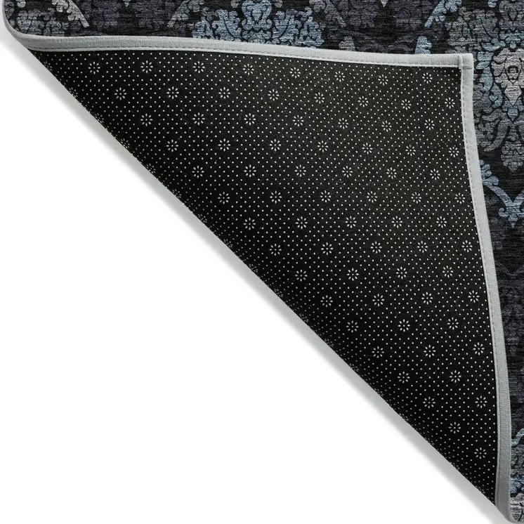 8' X 10' Blue Charcoal And Gray Medallion Washable Indoor Outdoor Area Rug