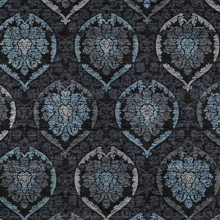 8' X 10' Blue Charcoal And Gray Medallion Washable Indoor Outdoor Area Rug
