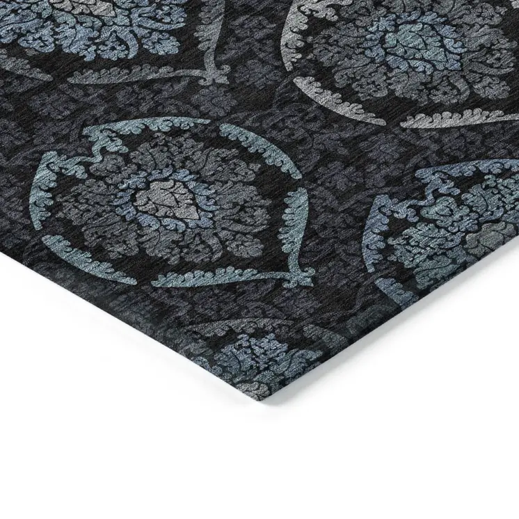 9' X 12' Blue Charcoal And Gray Medallion Washable Indoor Outdoor Area Rug