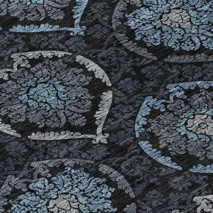 9' X 12' Blue Charcoal And Gray Medallion Washable Indoor Outdoor Area Rug