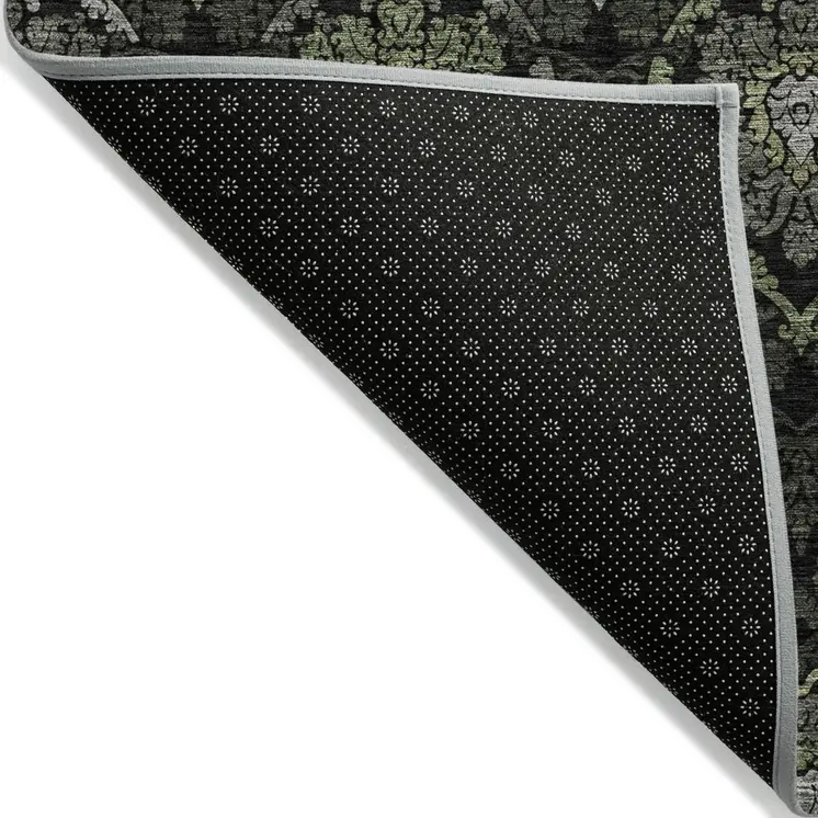 3' X 5' Green Gray And Charcoal Medallion Washable Indoor Outdoor Area Rug