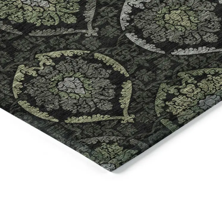 3' X 5' Green Gray And Charcoal Medallion Washable Indoor Outdoor Area Rug