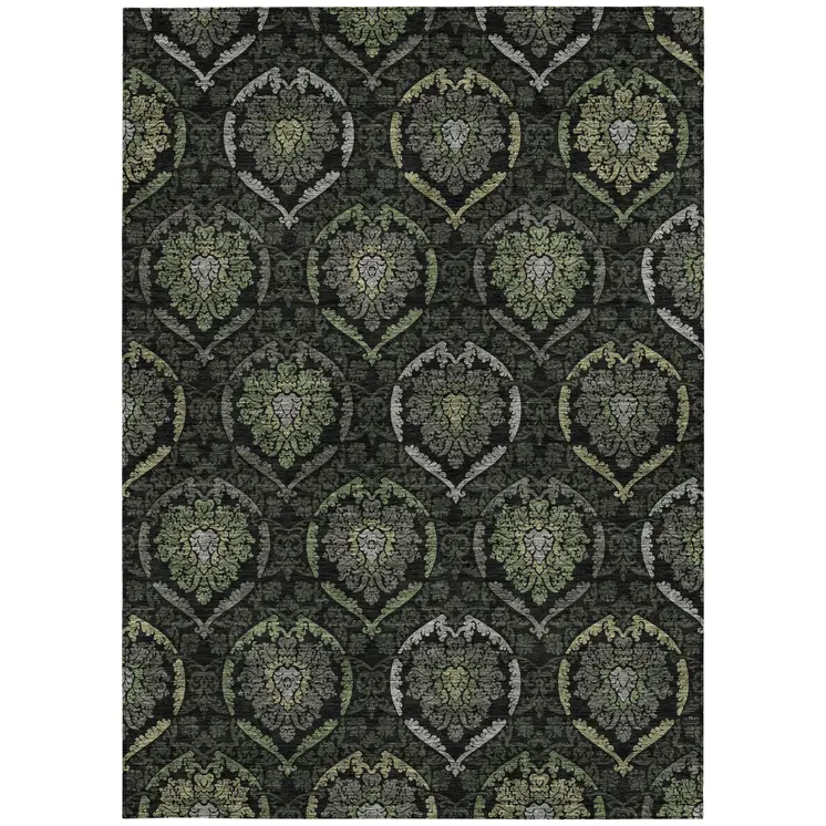 3' X 5' Green Gray And Charcoal Medallion Washable Indoor Outdoor Area Rug