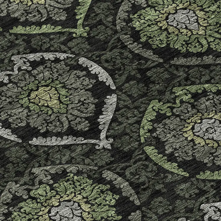 8' Green Gray And Charcoal Round Medallion Washable Indoor Outdoor Area Rug