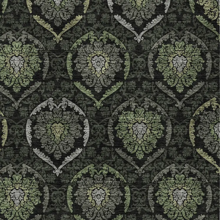 8' X 10' Green Gray And Charcoal Medallion Washable Indoor Outdoor Area Rug