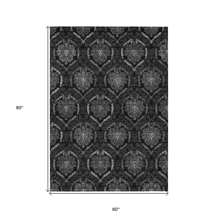 5' X 8' Gray Charcoal And Silver Medallion Washable Indoor Outdoor Area Rug