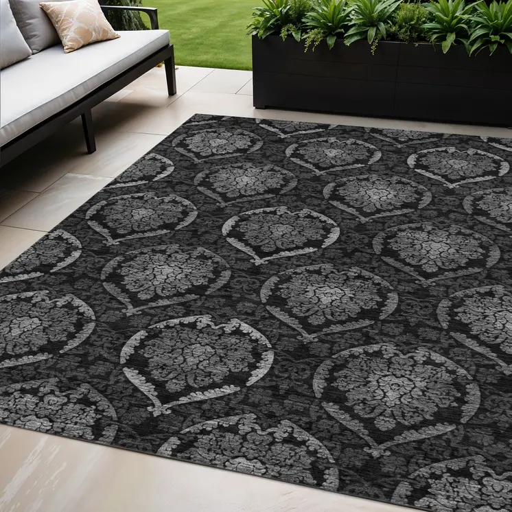 5' X 8' Gray Charcoal And Silver Medallion Washable Indoor Outdoor Area Rug