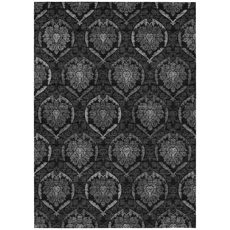 5' X 8' Gray Charcoal And Silver Medallion Washable Indoor Outdoor Area Rug