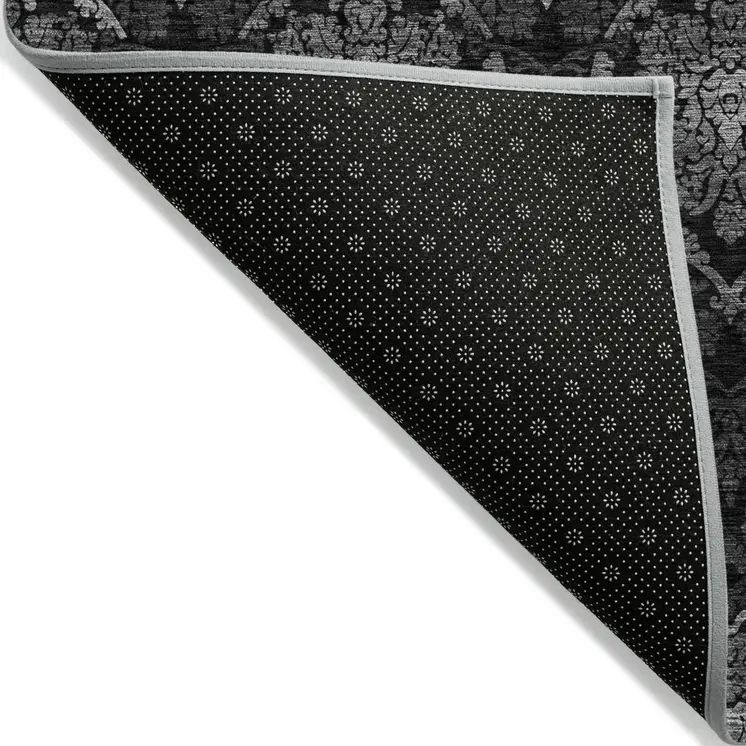 5' X 8' Gray Charcoal And Silver Medallion Washable Indoor Outdoor Area Rug