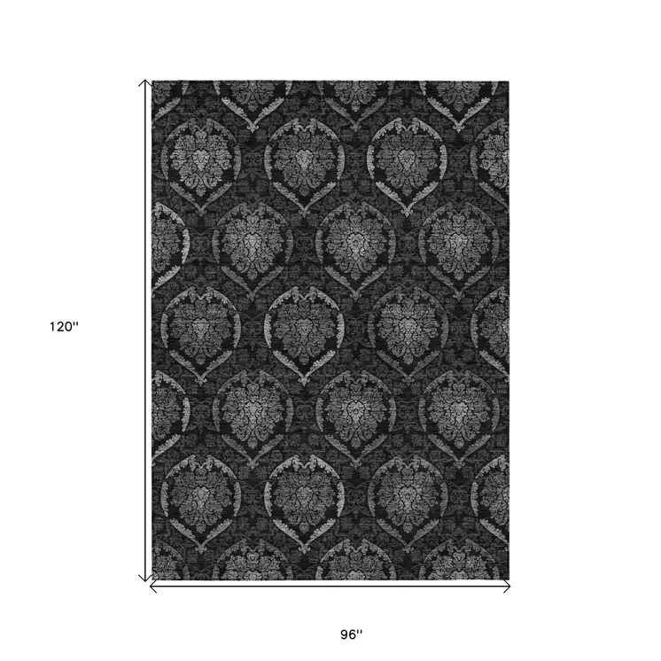 8' X 10' Gray Charcoal And Silver Medallion Washable Indoor Outdoor Area Rug