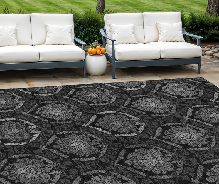 8' X 10' Gray Charcoal And Silver Medallion Washable Indoor Outdoor Area Rug
