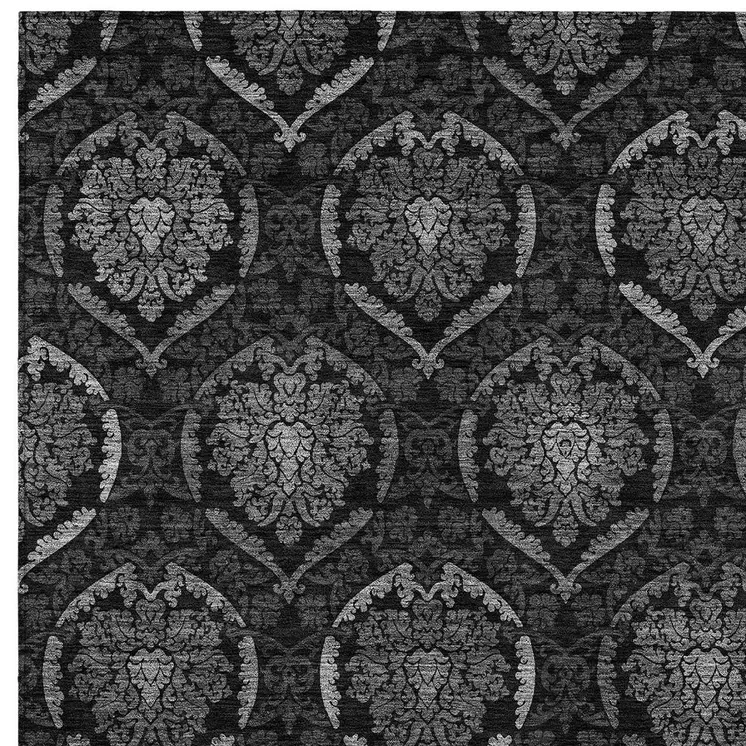 8' X 10' Gray Charcoal And Silver Medallion Washable Indoor Outdoor Area Rug