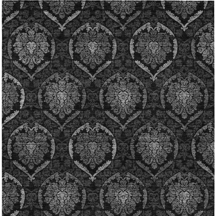9' X 12' Gray Charcoal And Silver Medallion Washable Indoor Outdoor Area Rug