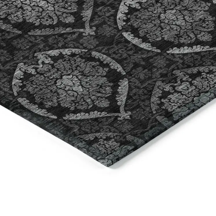 9' X 12' Gray Charcoal And Silver Medallion Washable Indoor Outdoor Area Rug