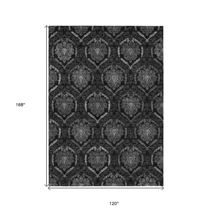 10' X 14' Gray Charcoal And Silver Medallion Washable Indoor Outdoor Area Rug