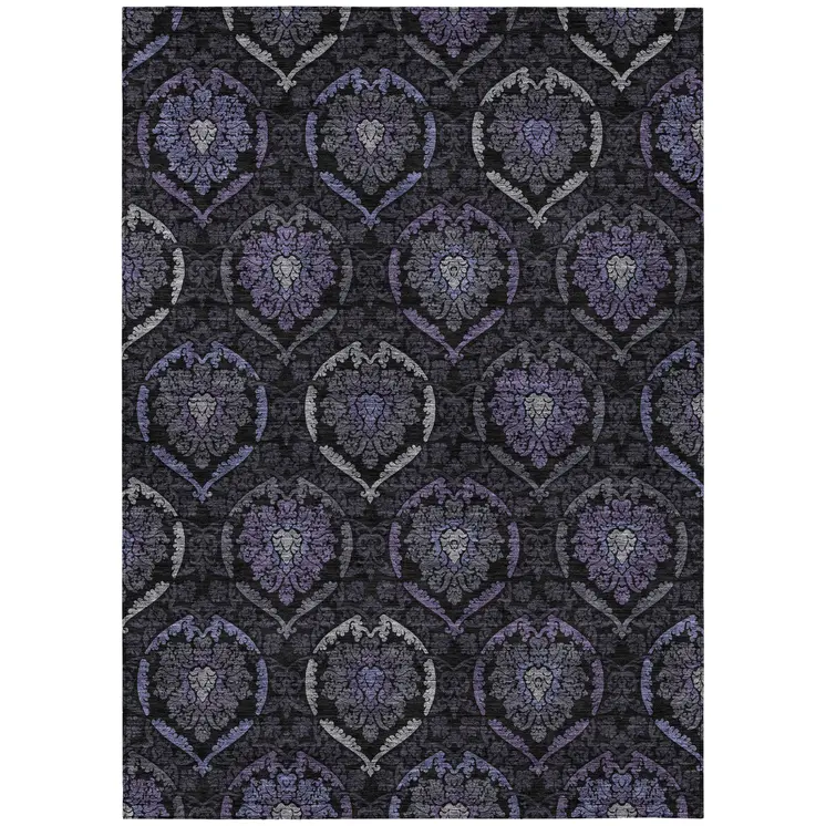 3' X 5' Purple Charcoal And Gray Medallion Washable Indoor Outdoor Area Rug