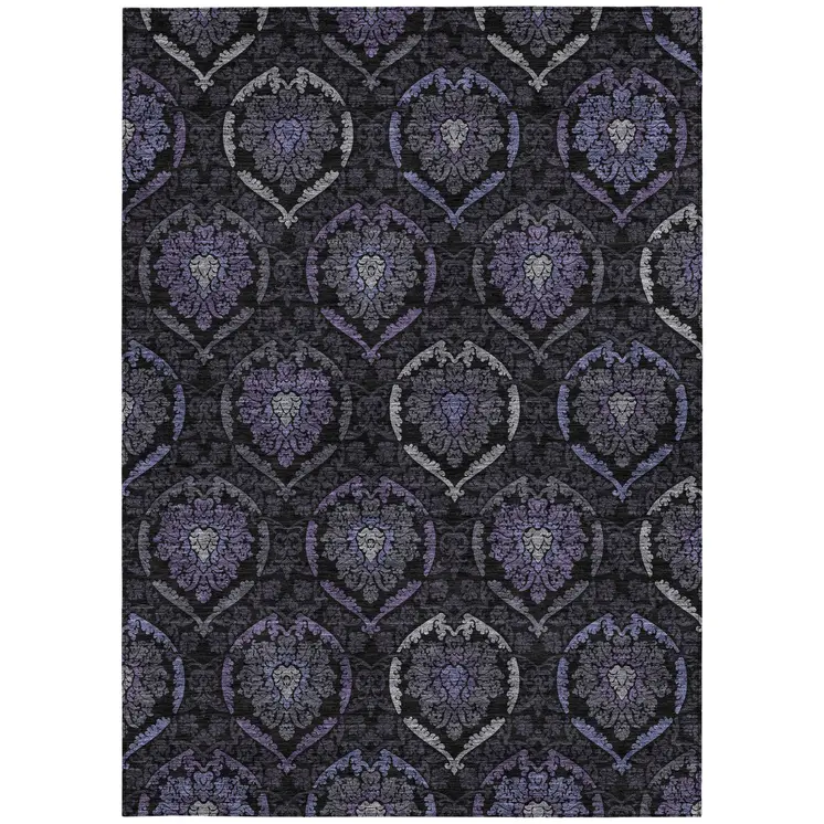 5' X 8' Purple Charcoal And Gray Medallion Washable Indoor Outdoor Area Rug