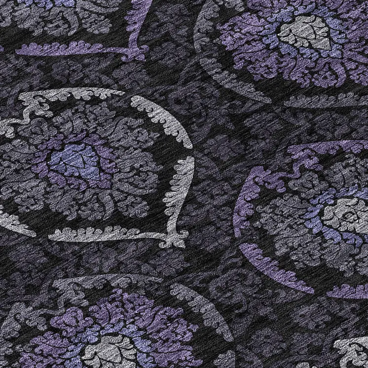 8' Purple Charcoal And Gray Round Medallion Washable Indoor Outdoor Area Rug