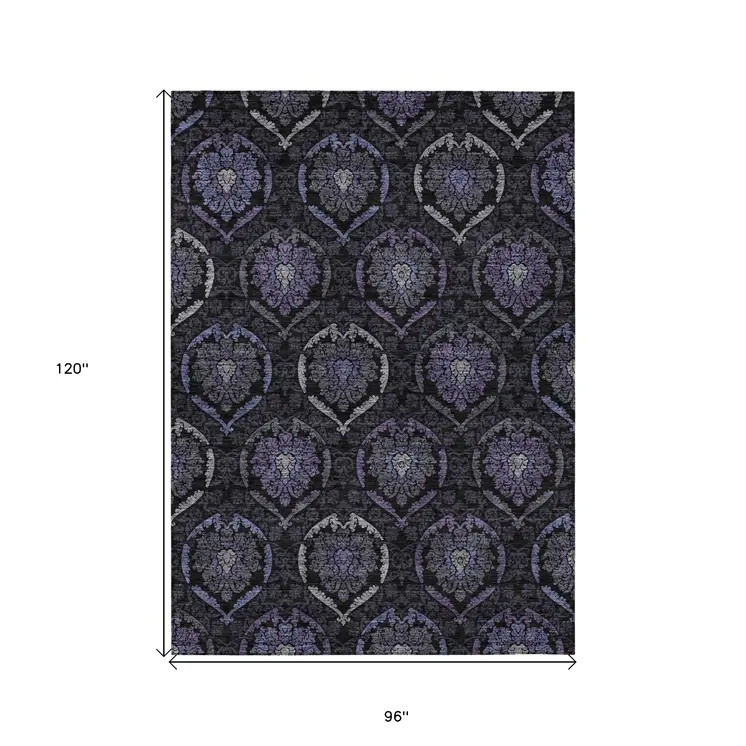 8' X 10' Purple Charcoal And Gray Medallion Washable Indoor Outdoor Area Rug