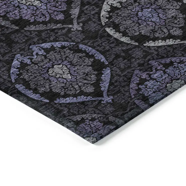 8' X 10' Purple Charcoal And Gray Medallion Washable Indoor Outdoor Area Rug
