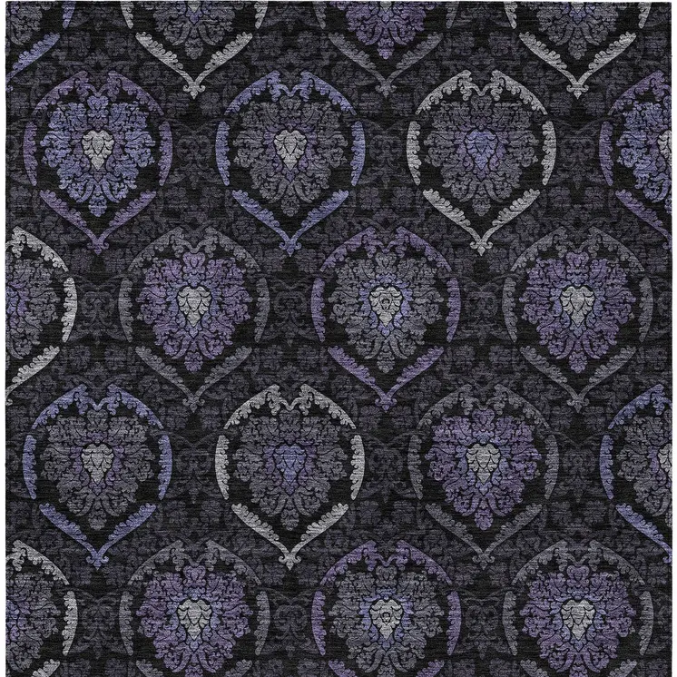9' X 12' Purple Charcoal And Gray Medallion Washable Indoor Outdoor Area Rug