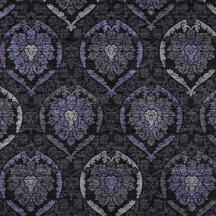 10' X 14' Purple Charcoal And Gray Medallion Washable Indoor Outdoor Area Rug