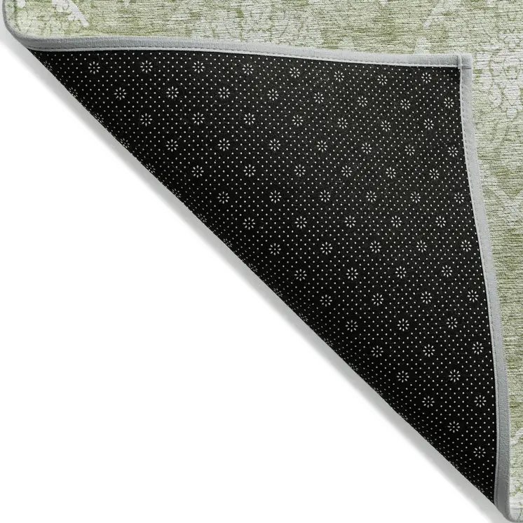 5' X 8' Artichoke Green And Ivory Medallion Washable Indoor Outdoor Area Rug