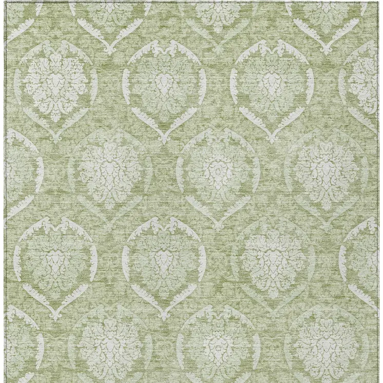 5' X 8' Artichoke Green And Ivory Medallion Washable Indoor Outdoor Area Rug