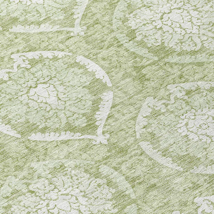 8' Artichoke Green And Ivory Round Medallion Washable Indoor Outdoor Area Rug