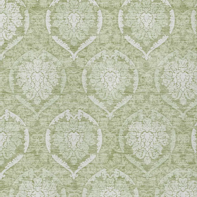 8' X 10' Artichoke Green And Ivory Medallion Washable Indoor Outdoor Area Rug