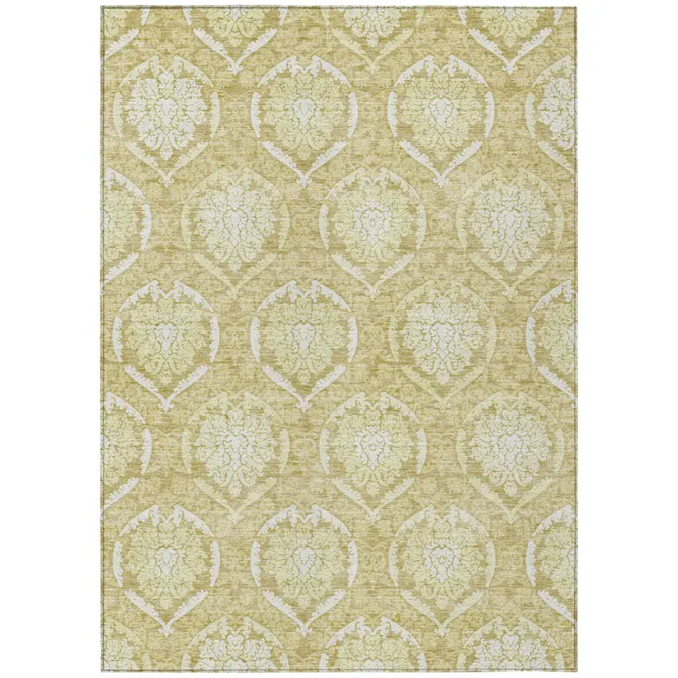3' X 5' Gold Wheat And Ivory Medallion Washable Indoor Outdoor Area Rug