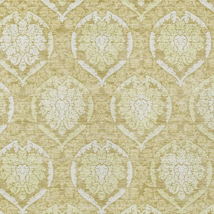 3' X 5' Gold Wheat And Ivory Medallion Washable Indoor Outdoor Area Rug