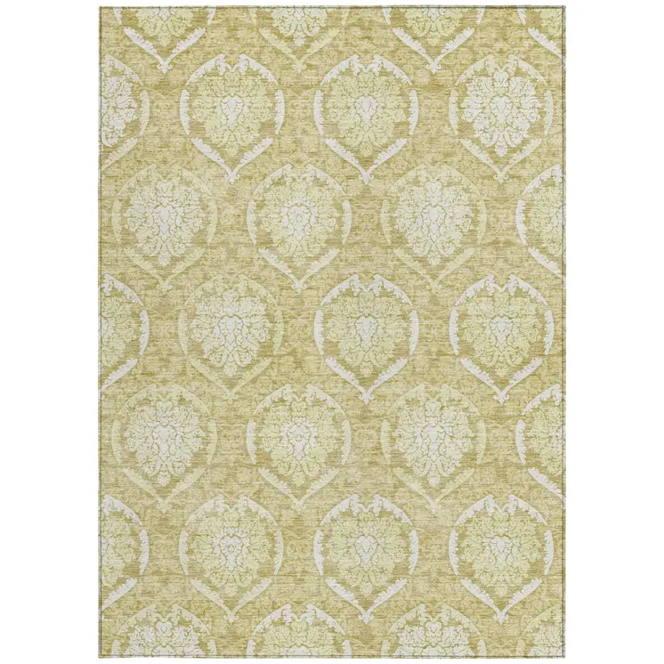 5' X 8' Gold Wheat And Ivory Medallion Washable Indoor Outdoor Area Rug