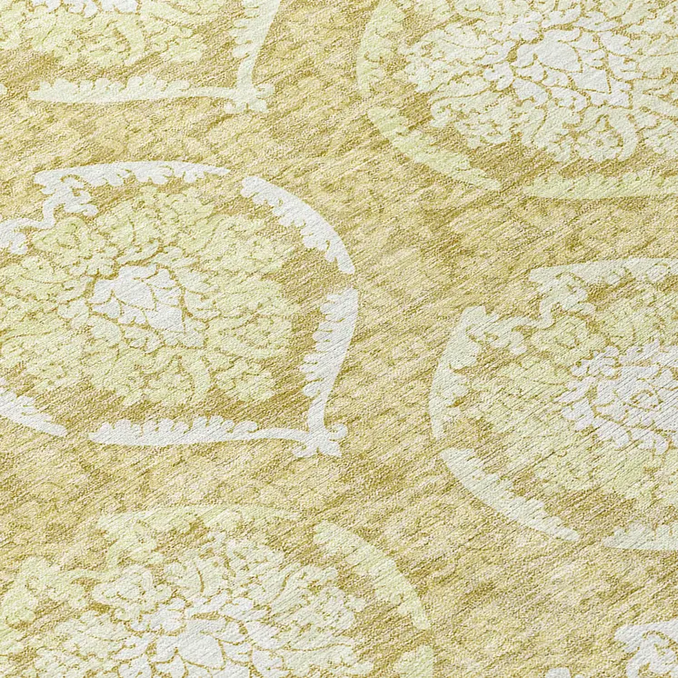 8' Gold Wheat And Ivory Round Medallion Washable Indoor Outdoor Area Rug