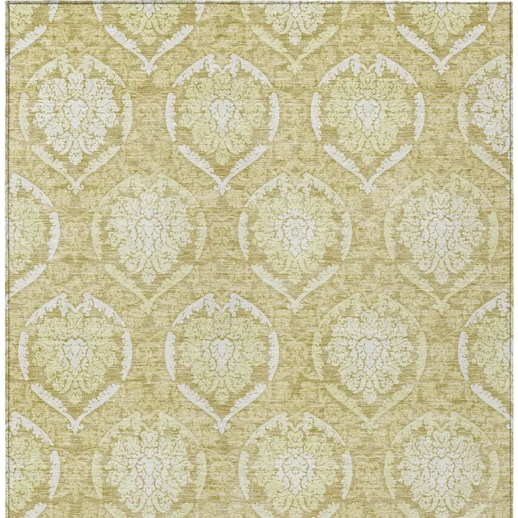 8' X 10' Gold Wheat And Ivory Medallion Washable Indoor Outdoor Area Rug