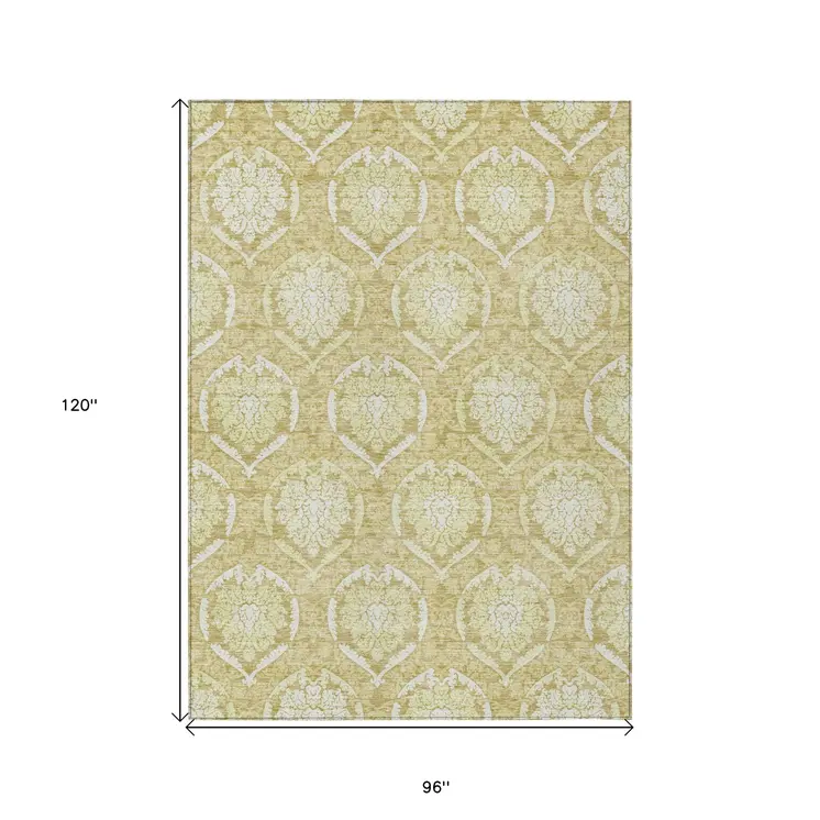 8' X 10' Gold Wheat And Ivory Medallion Washable Indoor Outdoor Area Rug