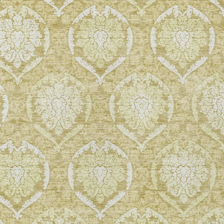 8' X 10' Gold Wheat And Ivory Medallion Washable Indoor Outdoor Area Rug