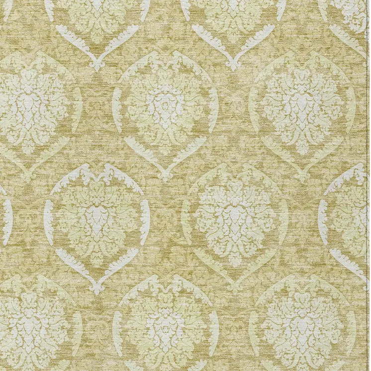9' X 12' Gold Wheat And Ivory Medallion Washable Indoor Outdoor Area Rug