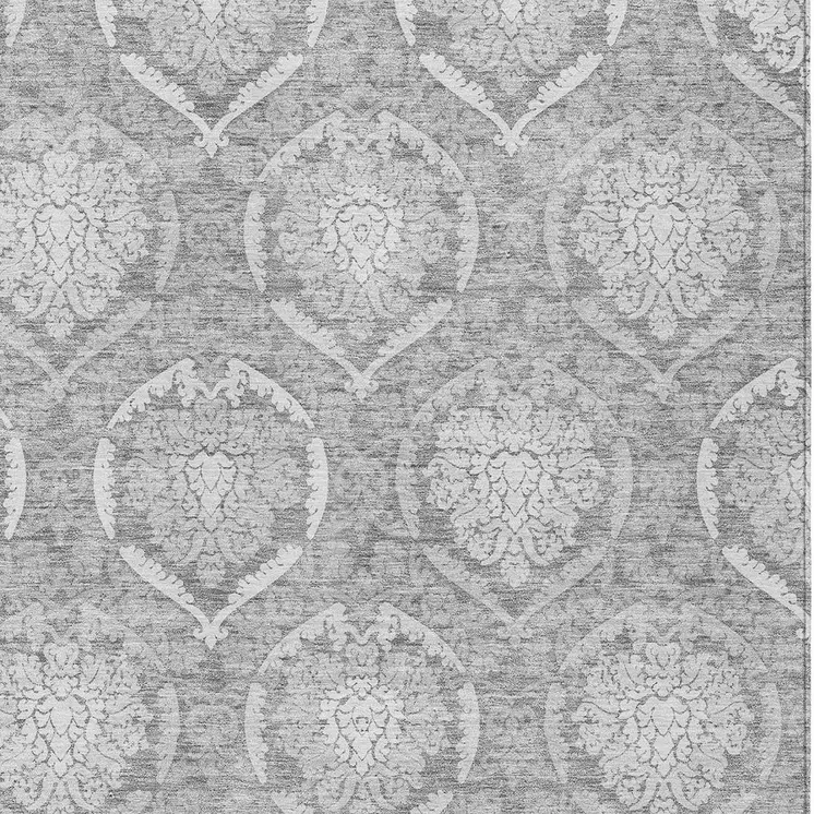 3' X 5' Gray And Silver Medallion Washable Indoor Outdoor Area Rug