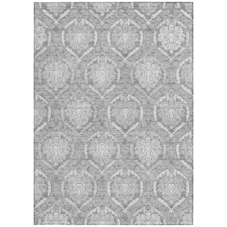 5' X 8' Gray And Silver Medallion Washable Indoor Outdoor Area Rug