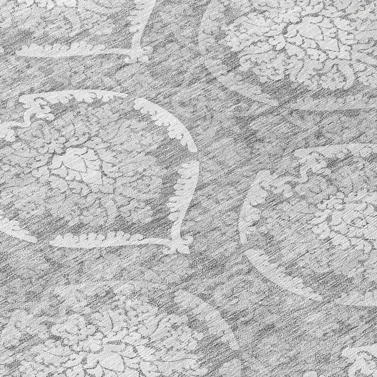 8' Gray And Silver Round Medallion Washable Indoor Outdoor Area Rug