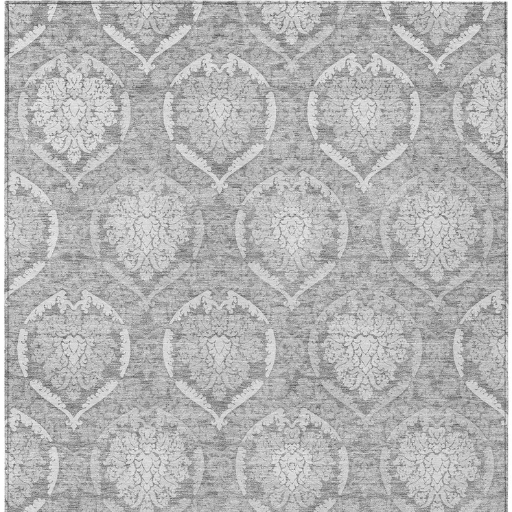 10' X 14' Gray And Silver Medallion Washable Indoor Outdoor Area Rug