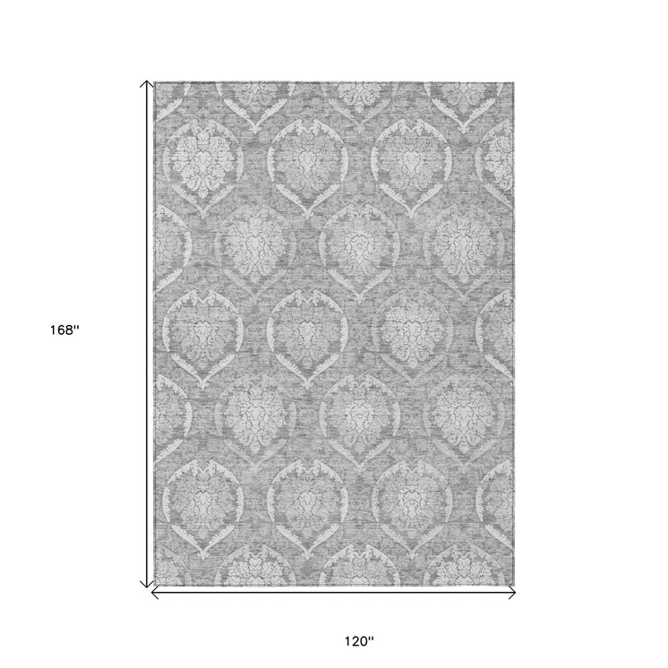 10' X 14' Gray And Silver Medallion Washable Indoor Outdoor Area Rug