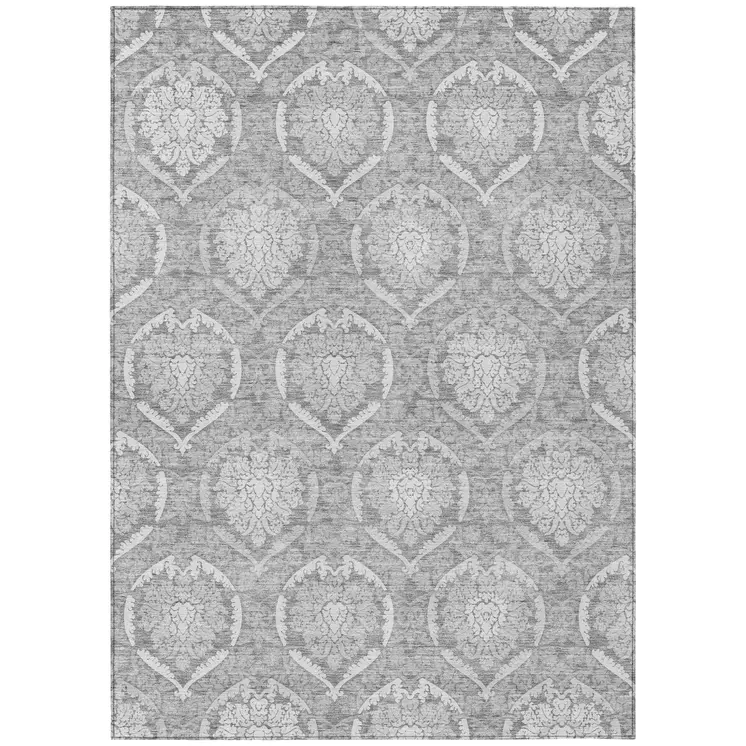 10' X 14' Gray And Silver Medallion Washable Indoor Outdoor Area Rug