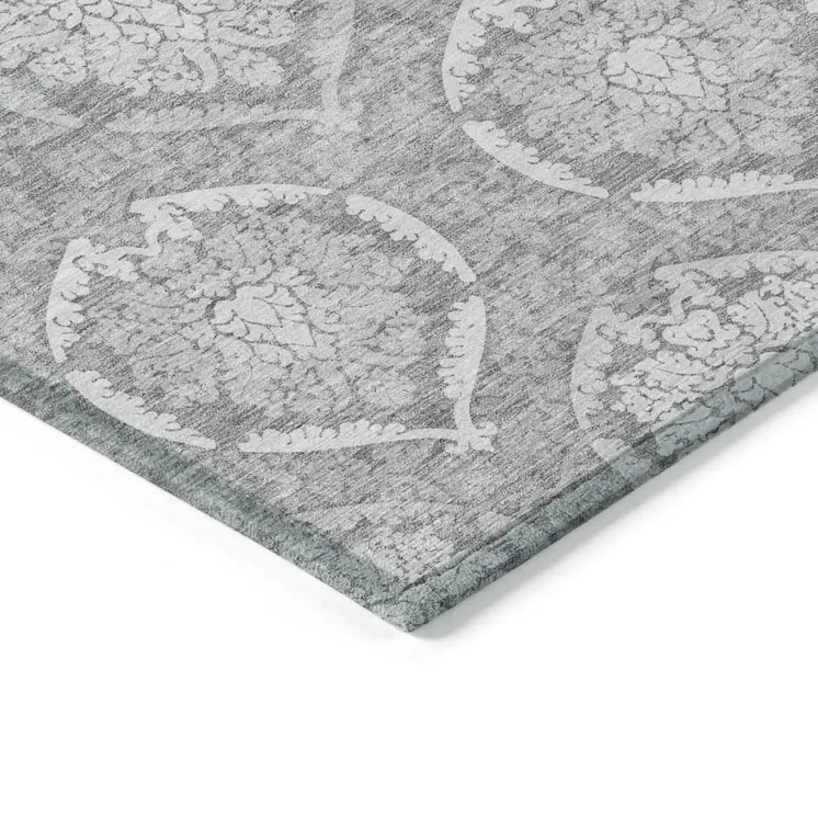 10' X 14' Gray And Silver Medallion Washable Indoor Outdoor Area Rug