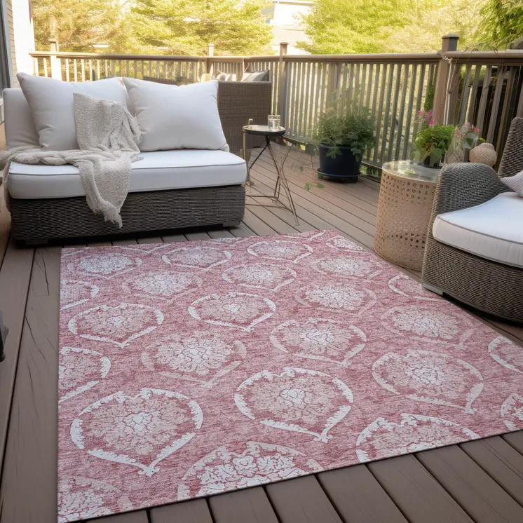 3' X 5' Pink Blush And Ivory Medallion Washable Indoor Outdoor Area Rug