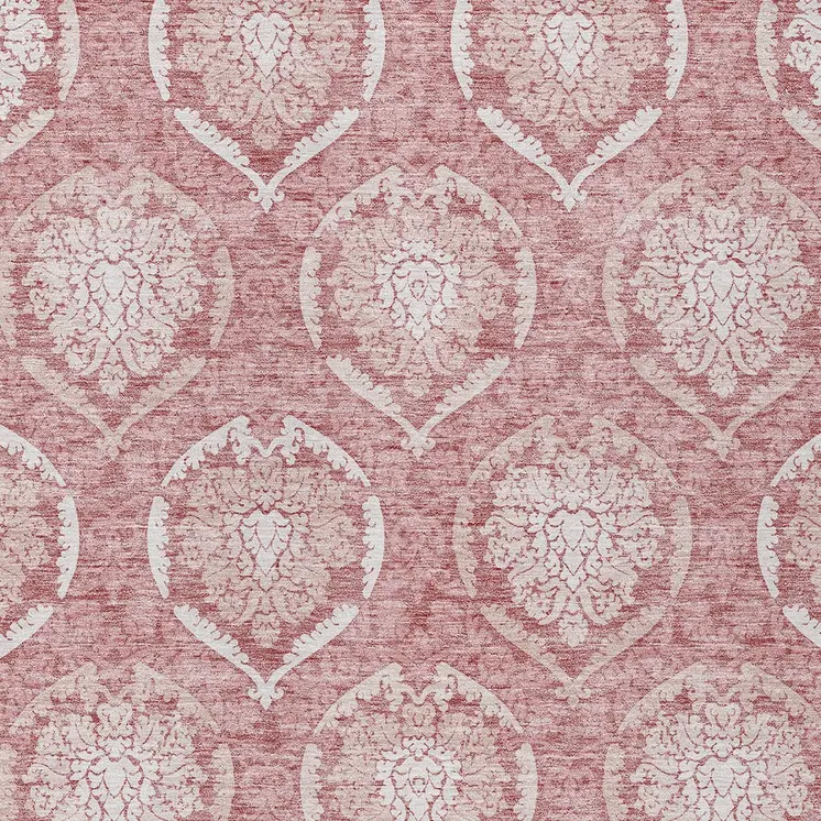 5' X 8' Pink Blush And Ivory Medallion Washable Indoor Outdoor Area Rug